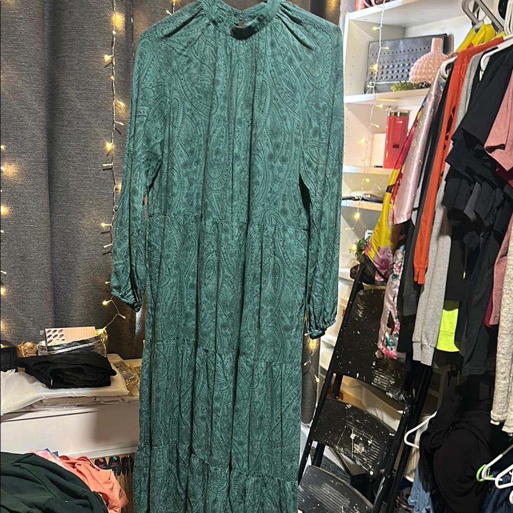 No.137 A New Day Green Bishop Sleeve Mock Neck Gown